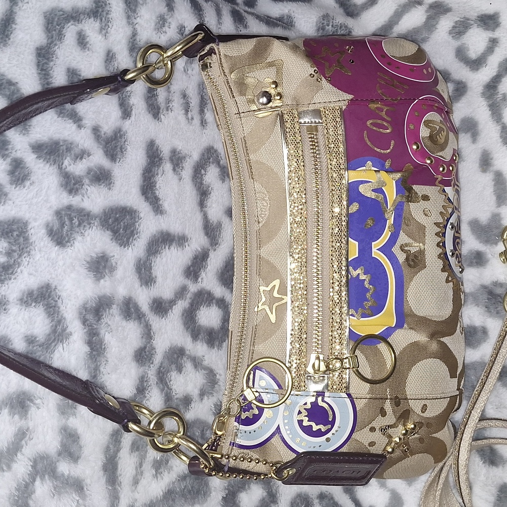 Coach Tan and Purple Shoulder Bag